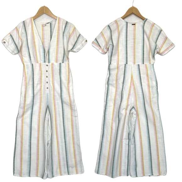 Billabong Pants - Billabong Salty Blonde Weaver Jumpsuit Size Small Rainbow Striped Crop Wide Leg